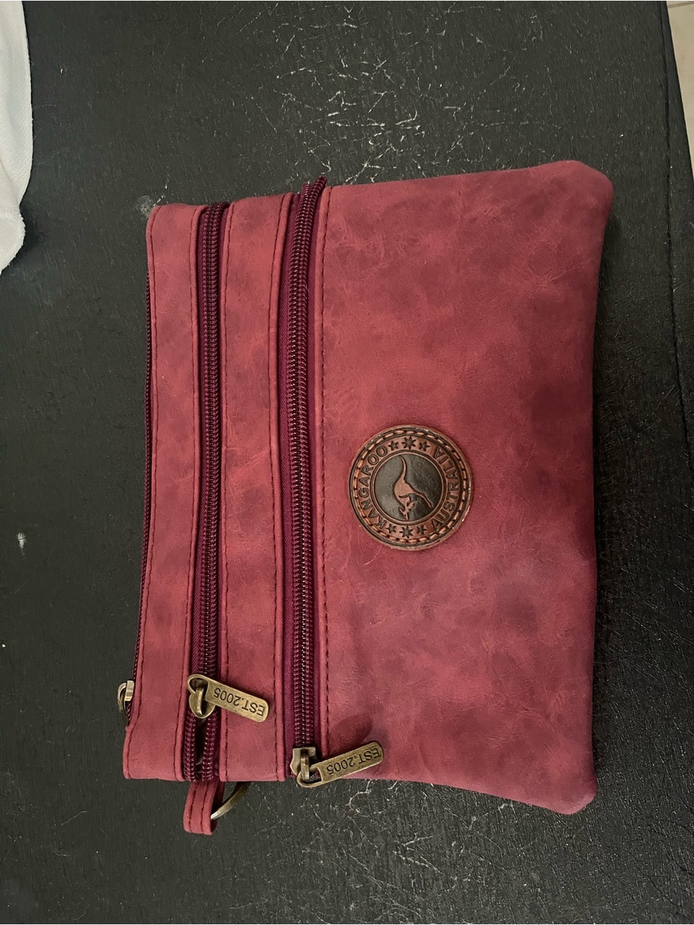 Kipling Burgundy Triple-Zip Cosmetic Pouch